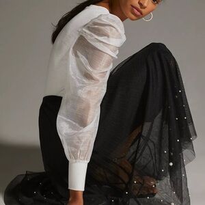 Anthropologie Dolan Left Coast Petite XS Ribbed Knit Sheer Puff Sleeve Top